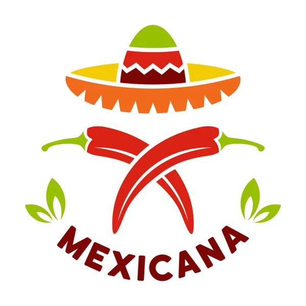 Meksika Gıda Etiketi Amblem Rozet Veya Logo Vektörü Renkli Illüstrasyon — Stok Vektör