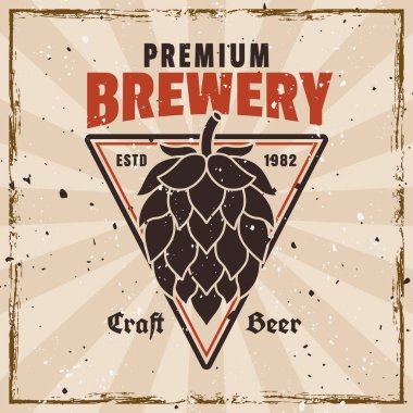 Bira fabrikası renkli retro amblem, rozet, etiket veya logo arkaplanda farklı katmanlarda dokularla