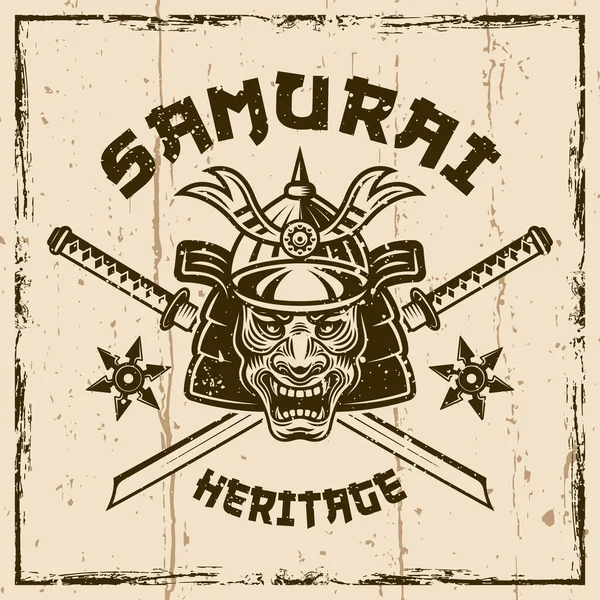 Samurai Vector Vintage Emblema Insignia Etiqueta Logotipo Fondo Con Texturas — Vector de stock