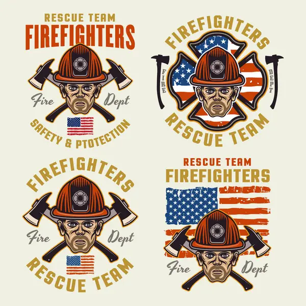 Strażacy Zestaw Emblematów Wektorowych Logo Odznaki Lub Etykiety Projekt Ilustracja — Wektor stockowy