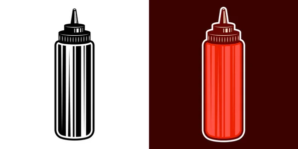 Векторный Графический Объект Бутылки Кетчупа Элемент Дизайна Двух Стилях Черный — стоковый вектор