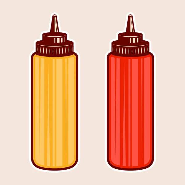 Ketchup Garrafas Mostarda Vetorial Objetos Gráficos Elementos Design Estilo Colorido — Vetor de Stock