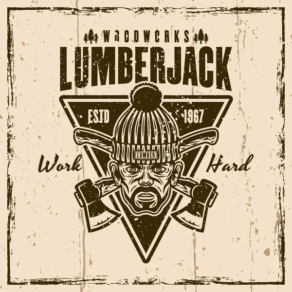 Lumberjack Vektor Vintage Emblem Etikett Bricka Eller Tryck Bakgrund Med — Stock vektor