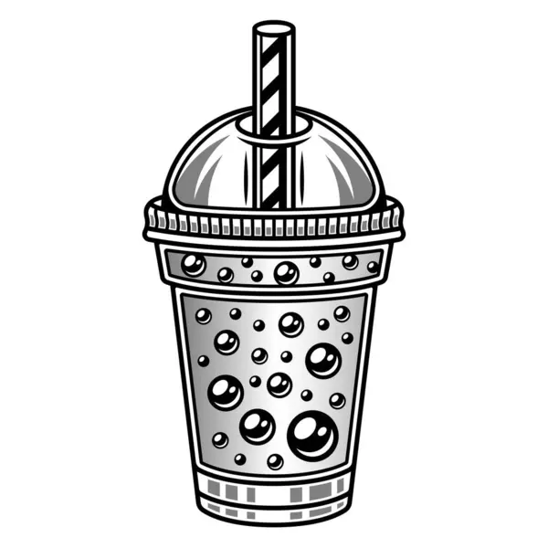 Bubble Thee Cup Vector Illustratie Zwart Monochrome Stijl Geïsoleerd Wit — Stockvector