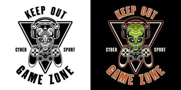 Keep Out Game Zone Vector Sign Alien Head Headphones Two — Stock Vector