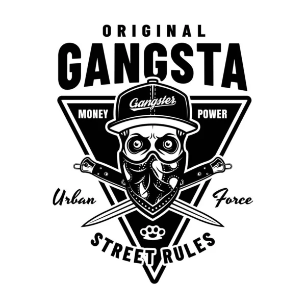 Gangster Vektör Amblemi Tek Renk Şeklinde Kafatası Başlıklı Bandana Yüzlü — Stok Vektör