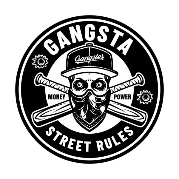 Gangster Vector Emblem Monochrome Style Skull Cap Bandana Face Crossed — Stock Vector
