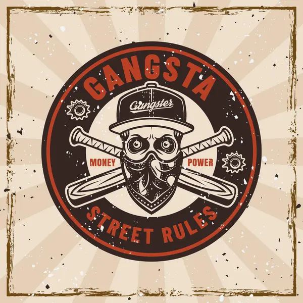 Gangster Vector Emblem Vintage Style Skull Cap Bandana Face Crossed — Stock Vector