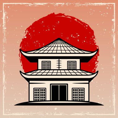 Japon geleneksel ev vintage vektör renklendirmesi retro stili dokularla