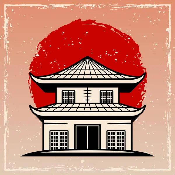 Japon geleneksel ev vintage vektör renklendirmesi retro stili dokularla