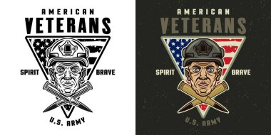 Amerikan gazileri, asker kafası ve iki çapraz kurşunla vektör amblemi oluşturuyorlar. Siyahlar beyazlara ve renklilere iki şekilde resmedilmiş.