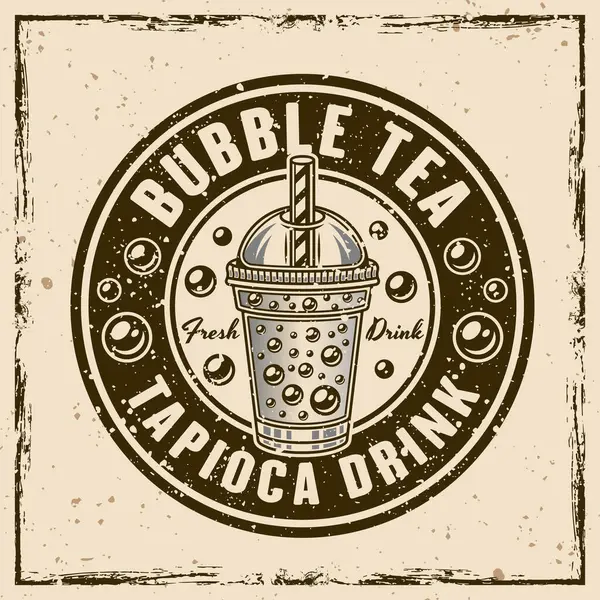 Bubble Tea Cup Vector Vintage Emblem Label Badge Background Removable — Stock Vector