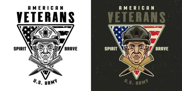 Американские Ветераны Векторная Эмблема Головой Солдата Двумя Скрещенными Пулями Иллюстрация Векторная Графика