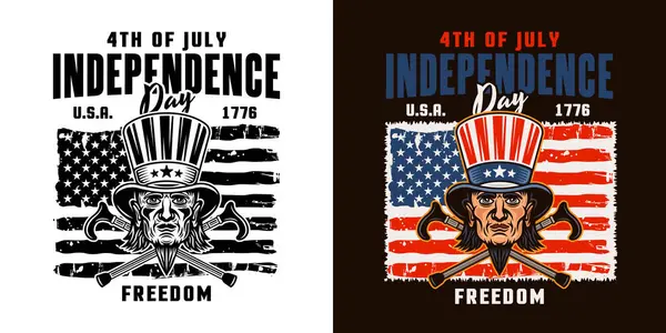 Självständighetsdagen För Usa Vektor Emblem Med Farbror Sam Huvud Illustration Stockvektor