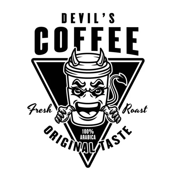 Djävulskt Kaffe Papper Kopp Maskot Vektor Emblem Bricka Etikett Eller Royaltyfria illustrationer