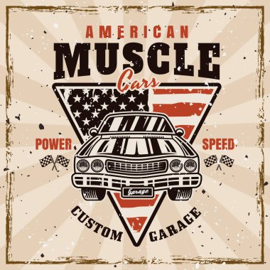 Kas araba vektör amblemi, etiket, rozet veya basım biçimi arkaplanda çıkarılabilir dokular ile birlikte vintage biçiminde