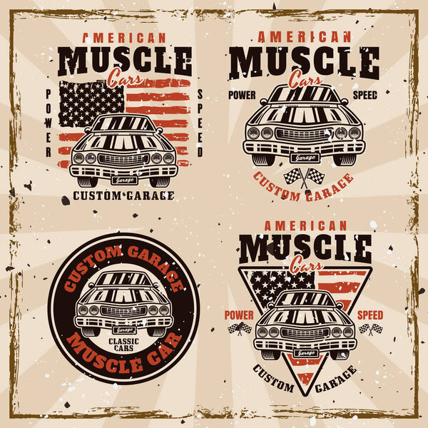 Набор векторных эмблем, этикеток, значков или отпечатков в винтажном стиле на заднем плане со съемными текстурами