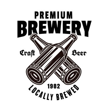 Bira vektör amblemi, etiket, rozet monokrom vintage tarzda beyaz üzerinde izole