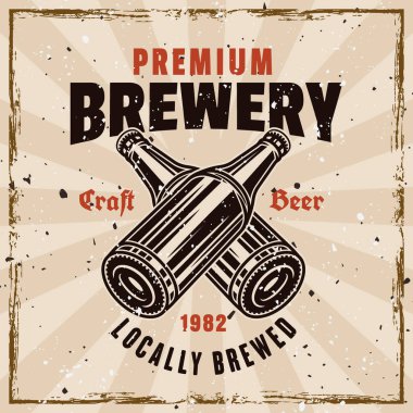 Bira renkli retro amblem, rozet, arka planda farklı katmanlarda desenleri olan etiket