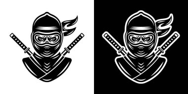 İki biçim tasarım elemanından oluşan ninja vektör çizim kümesi