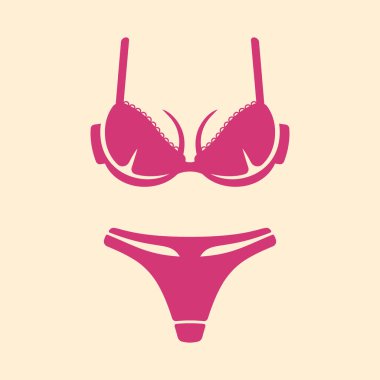 Moda, iç çamaşırı ve giysi tasarımı için kadın sütyeni ve külot minimalist vektör pembe ikonu. Markalaşma, dijital sanat ve kadınsı estetik için mükemmel.