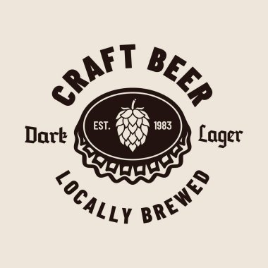 Bira vektörü amblemi, etiket, rozet açık arkaplanda monokrom vintage biçimi