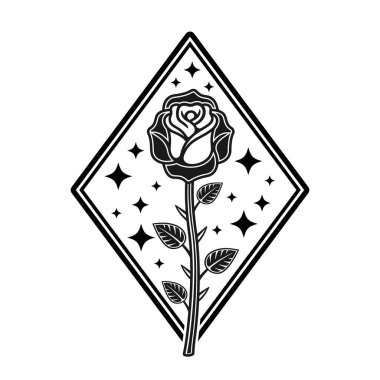 Gül vektör amblemi tişört izleri, klasik tasarımlar ve beyaza izole edilmiş minimalist çiçekçi sanatseverler için mükemmel.