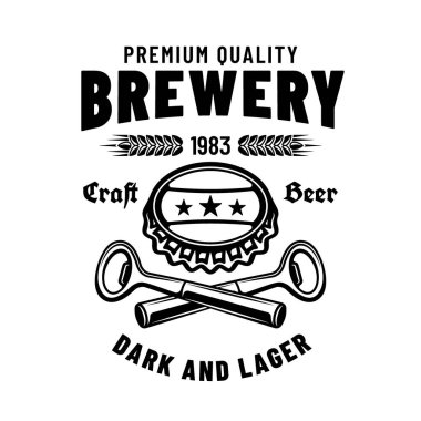 Birahane vektör amblemi, etiket, rozet veya logo beyaz üzerine izole edilmiş monokrom vintage tarzı