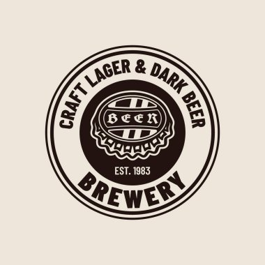 Bira vektörü amblemi, etiket, rozet açık arkaplanda monokrom vintage biçimi