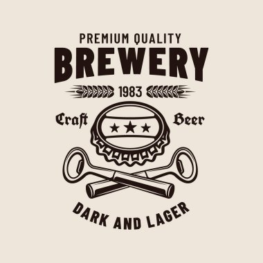 Bira vektörü amblemi, etiket, rozet açık arkaplanda monokrom vintage biçimi