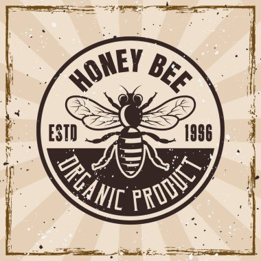 Bal arısı ve arıcılık vektör vintage stili amblemi arka planda ve farklı katmanlardaki dokularla