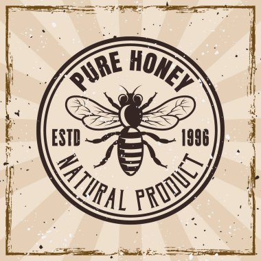 Bal arısı ve arıcılık vektör vintage stili amblemi arka planda ve farklı katmanlardaki dokularla