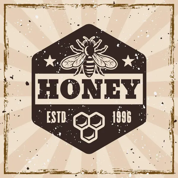 Bal arısı ve arıcılık vektör vintage stili amblemi arka planda ve farklı katmanlardaki dokularla