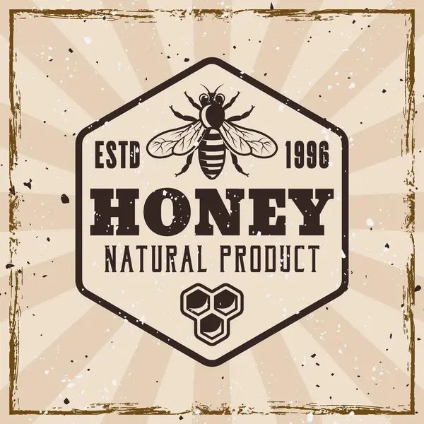 Bal arısı ve arıcılık vektör vintage stili amblemi arka planda ve farklı katmanlardaki dokularla