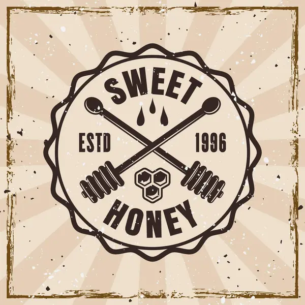 Bal arısı ve arıcılık vektör vintage stili amblemi arka planda ve farklı katmanlardaki dokularla