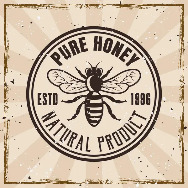 Bal arısı ve arıcılık vektör vintage stili amblemi arka planda ve farklı katmanlardaki dokularla