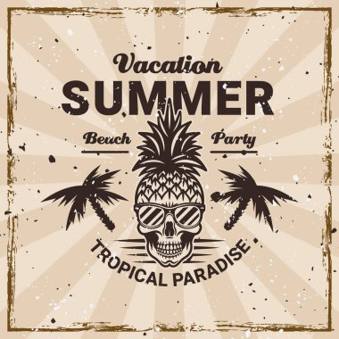 Sörf ve yaz tatili vektör klasik amblemi. Tişörtler ve eski tarz tasarımlar için mükemmel.