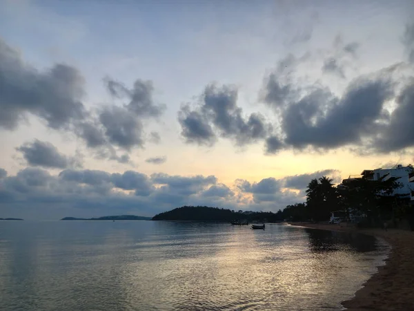 stock image Ocean landscape with sunrise on Koh Samui island in Thailand as background. 