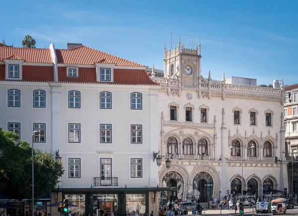 Edifici Storici Tra Cui Stazione Ferroviaria Rossio Nella Città Lisbona — Foto Stock