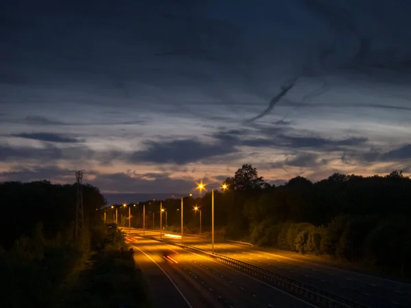 Light Trails M20 Motorway Dusk Kent — Stock Photo, Image