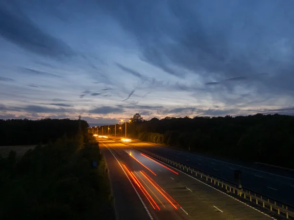 Trasee Ușoare Autostrada M20 Amurg Kent Marea Britanie — Fotografie, imagine de stoc