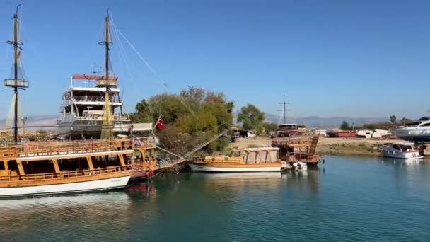 Boats Manavgat River Turkey — Stock Video