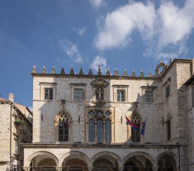 Ancient Sponza Palace Facade in the Old City of Dubrovnik, Croatia