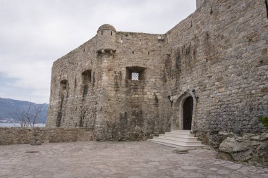 Ancient fortified walls in the old town of Budva, Montenegro