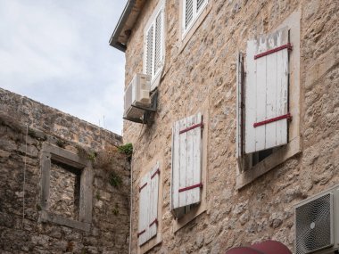 Ancient architecture in the old town of Budva, Montenegro