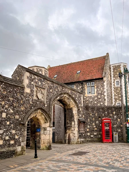 The Mint Yard Gate, Kings School entrance, in the city of Canterbury, Kent, UK