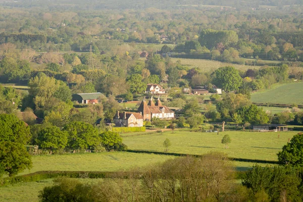 Letecký Pohled Pole Vesnice Venkově Kentu Velká Británie — Stock fotografie