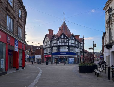 Wrexham şehrinin sokak manzarası, Kuzey Galler, İngiltere