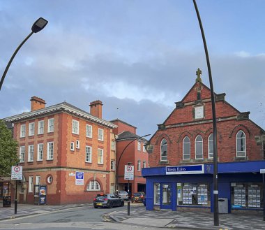 Wrexham şehrinin sokak manzarası, Kuzey Galler, İngiltere