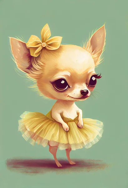 Egy Szőke Chihuahua Aranysárga Tütüben Masnival Illusztráció — Stock Fotó